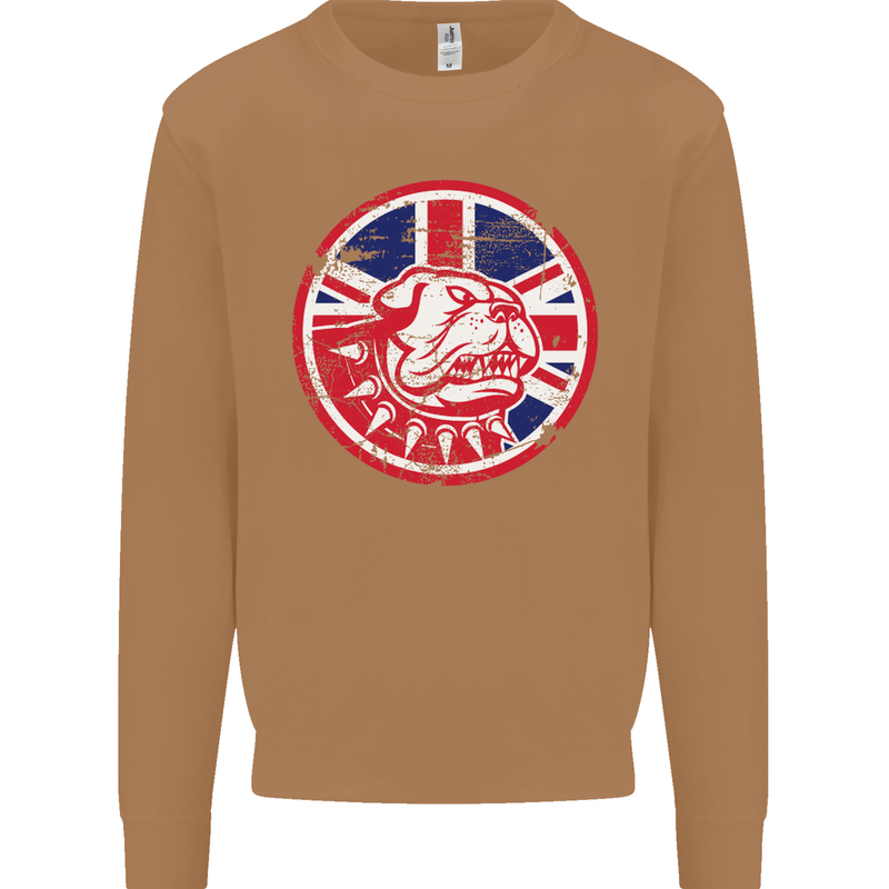 Union Jack British Bulldog St Georges Day Mens Sweatshirt Jumper Caramel Latte