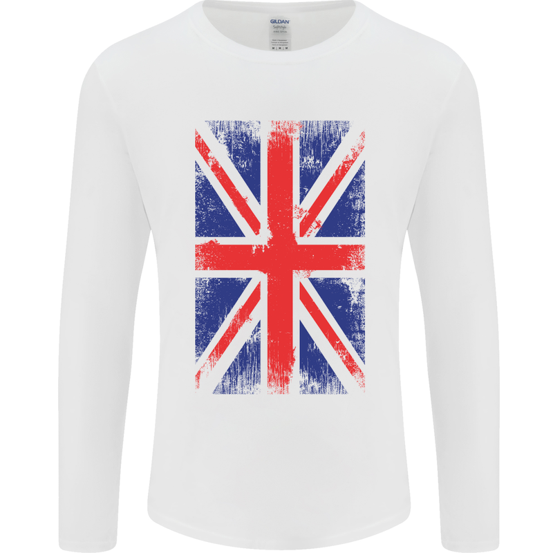 Union Jack British Flag Great Britain Mens Long Sleeve T-Shirt White
