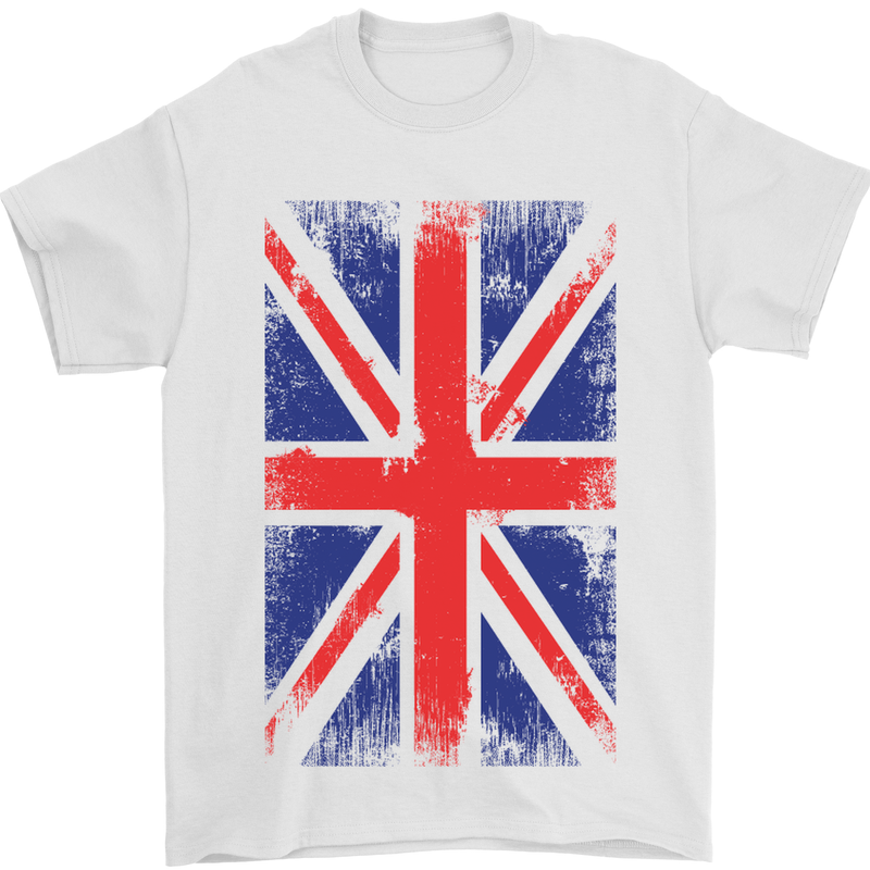 Union Jack British Flag Great Britain Mens T-Shirt Cotton Gildan White