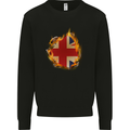 Union Jack Flag Fire Effect Great Britain Kids Sweatshirt Jumper Black