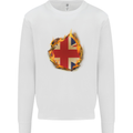 Union Jack Flag Fire Effect Great Britain Kids Sweatshirt Jumper White