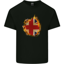 Union Jack Flag Fire Effect Great Britain Kids T-Shirt Childrens Black