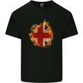 Union Jack Flag Fire Effect Great Britain Mens Cotton T-Shirt Tee Top Black