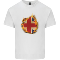 Union Jack Flag Fire Effect Great Britain Mens Cotton T-Shirt Tee Top White