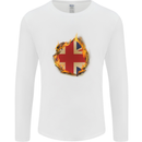 Union Jack Flag Fire Effect Great Britain Mens Long Sleeve T-Shirt White