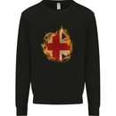 Union Jack Flag Fire Effect Great Britain Mens Sweatshirt Jumper Black
