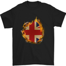 Union Jack Flag Fire Effect Great Britain Mens T-Shirt Cotton Gildan Black
