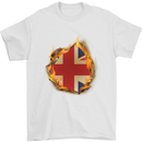 Union Jack Flag Fire Effect Great Britain Mens T-Shirt Cotton Gildan White