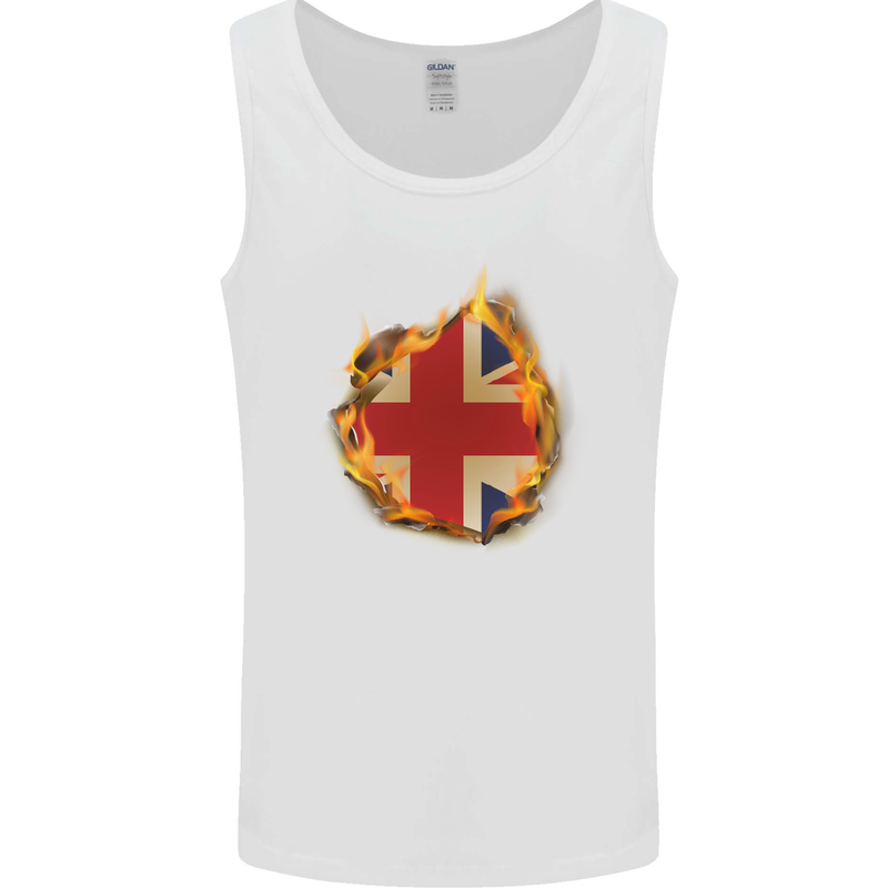 Union Jack Flag Fire Effect Great Britain Mens Vest Tank Top White