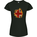 Union Jack Flag Fire Effect Great Britain Womens Petite Cut T-Shirt Black