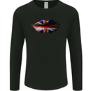Union Jack Flag Lips the UK Great Britain Mens Long Sleeve T-Shirt Black