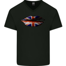 Union Jack Flag Lips the UK Great Britain Mens V-Neck Cotton T-Shirt Black