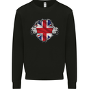 Union Jack Flag Ripped Torn Gym British UK Kids Sweatshirt Jumper Black