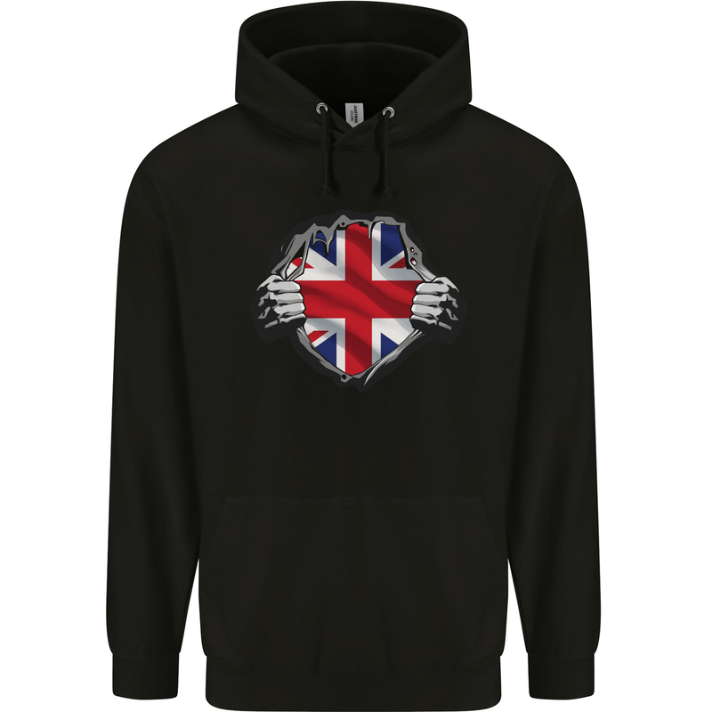 Union Jack Flag Ripped Torn Gym British UK Mens 80% Cotton Hoodie Black