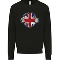 Union Jack Flag Ripped Torn Gym British UK Mens Sweatshirt Jumper Black