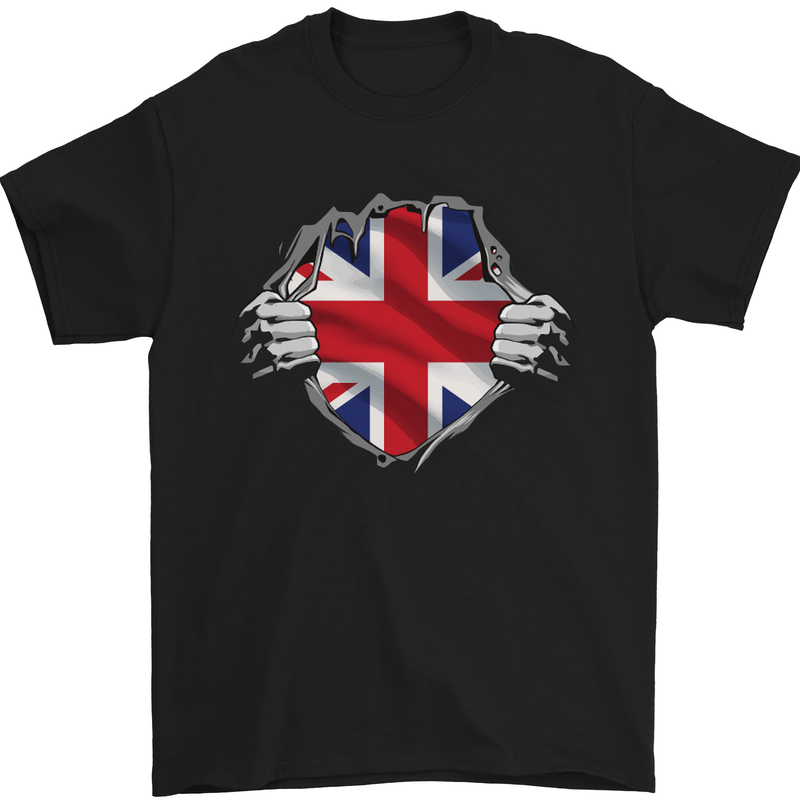 Union Jack Flag Ripped Torn Gym British UK Mens T-Shirt Cotton Gildan Black