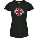 Union Jack Flag Ripped Torn Gym British UK Womens Petite Cut T-Shirt Black