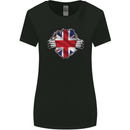 Union Jack Flag Ripped Torn Gym British UK Womens Wider Cut T-Shirt Black