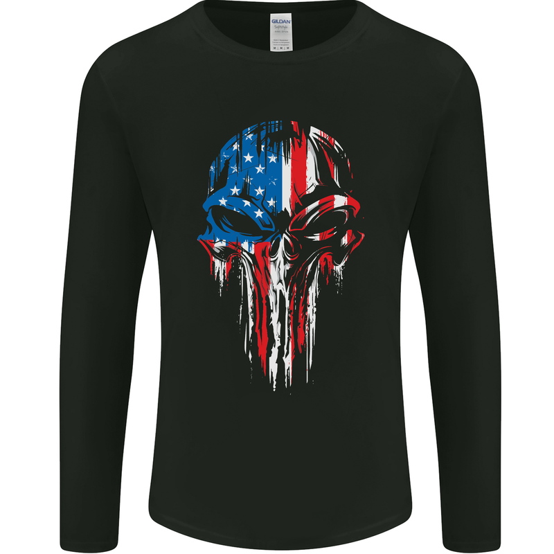 Union Jack Flag Skull Gym MMA Biker Britain Mens Long Sleeve T-Shirt Black