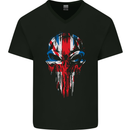 Union Jack Flag Skull Gym MMA Biker Britain Mens V-Neck Cotton T-Shirt Black
