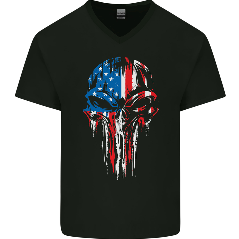 Union Jack Flag Skull Gym MMA Biker Britain Mens V-Neck Cotton T-Shirt Black