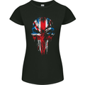 Union Jack Flag Skull Gym MMA Biker Britain Womens Petite Cut T-Shirt Black