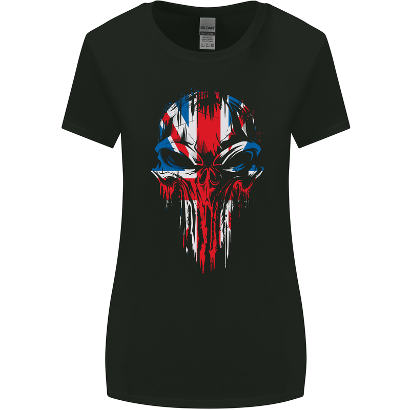 Union Jack Flag Skull Gym MMA Biker Britain Womens Wider Cut T-Shirt Black