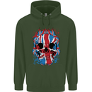 Union Jack Flag Skull Gym MMA Biker Childrens Kids Hoodie Forest Green