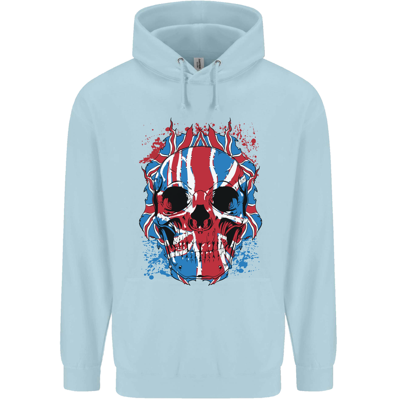 Union Jack Flag Skull Gym MMA Biker Childrens Kids Hoodie Light Blue