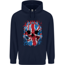 Union Jack Flag Skull Gym MMA Biker Childrens Kids Hoodie Navy Blue