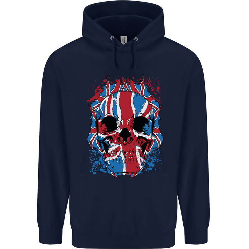 Union Jack Flag Skull Gym MMA Biker Childrens Kids Hoodie Navy Blue