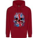 Union Jack Flag Skull Gym MMA Biker Childrens Kids Hoodie Red