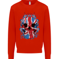 Union Jack Flag Skull Gym MMA Biker Kids Sweatshirt Jumper Bright Red