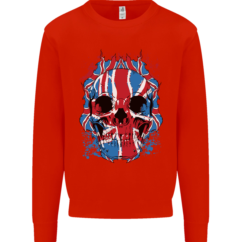 Union Jack Flag Skull Gym MMA Biker Kids Sweatshirt Jumper Bright Red