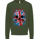 Union Jack Flag Skull Gym MMA Biker Kids Sweatshirt Jumper Forest Green