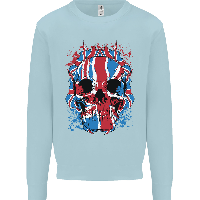 Union Jack Flag Skull Gym MMA Biker Kids Sweatshirt Jumper Light Blue