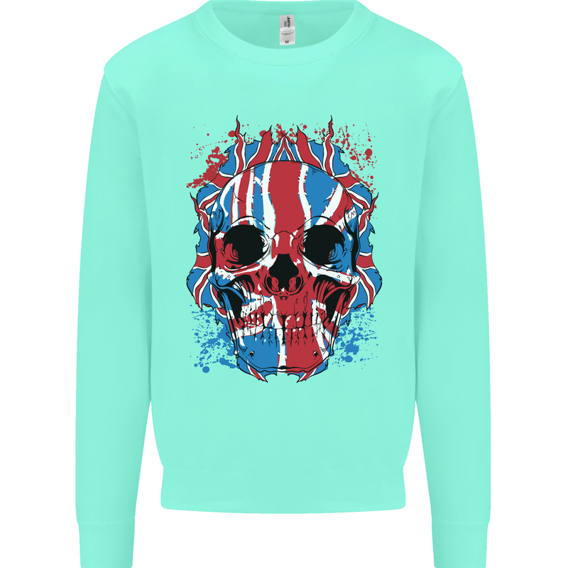 Union Jack Flag Skull Gym MMA Biker Kids Sweatshirt Jumper Peppermint