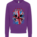 Union Jack Flag Skull Gym MMA Biker Kids Sweatshirt Jumper Purple