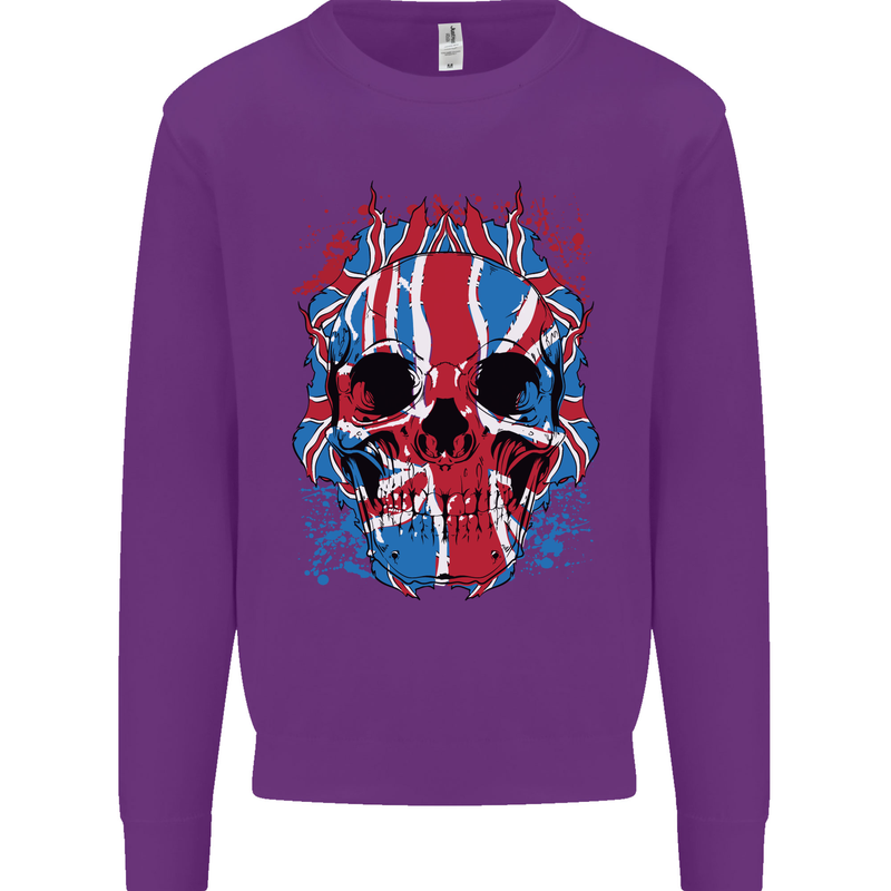 Union Jack Flag Skull Gym MMA Biker Kids Sweatshirt Jumper Purple