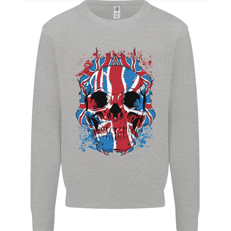 Union Jack Flag Skull Gym MMA Biker Kids Sweatshirt Jumper Sports Grey