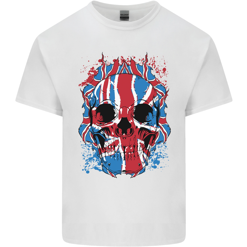 Union Jack Flag Skull Gym MMA Biker Kids T-Shirt Childrens White