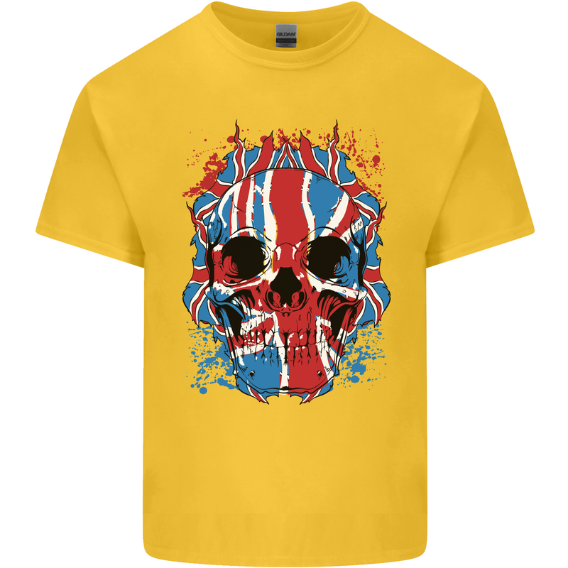 Union Jack Flag Skull Gym MMA Biker Kids T-Shirt Childrens Yellow
