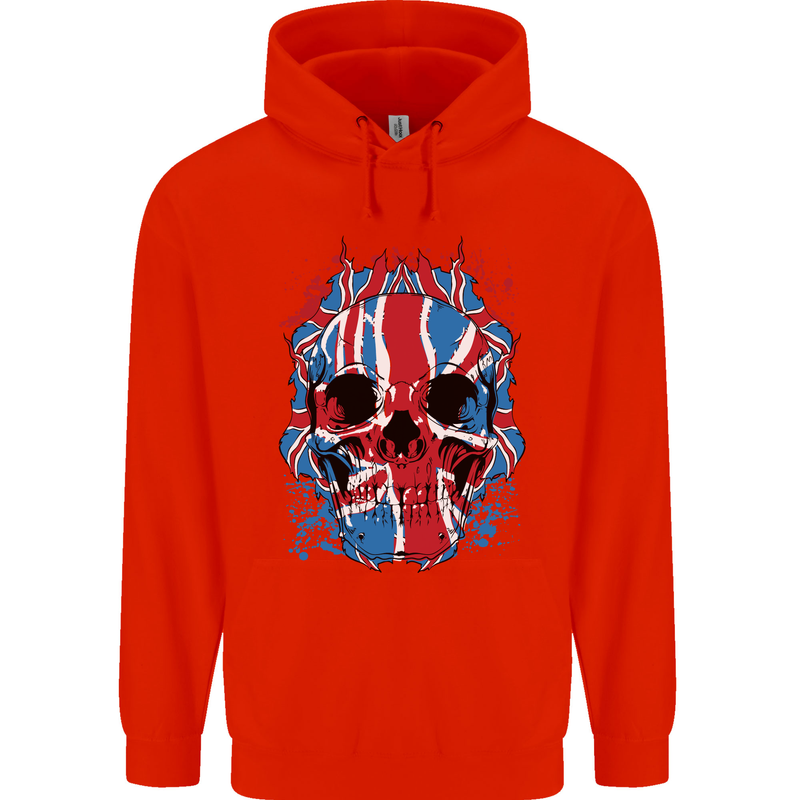 Union Jack Flag Skull Gym MMA Biker Mens 80% Cotton Hoodie Bright Red