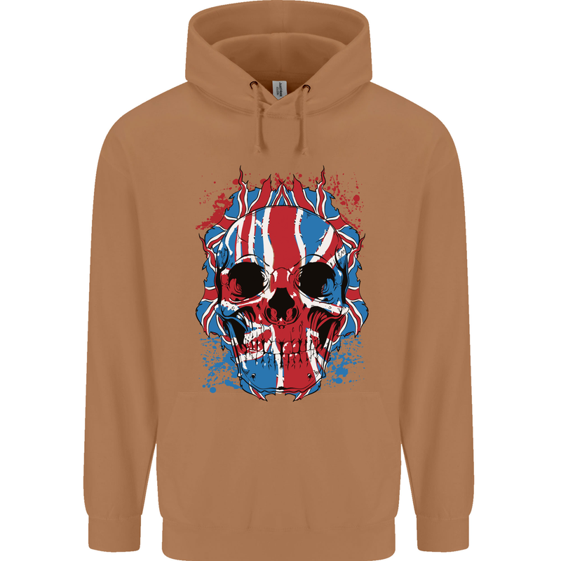 Union Jack Flag Skull Gym MMA Biker Mens 80% Cotton Hoodie Caramel Latte