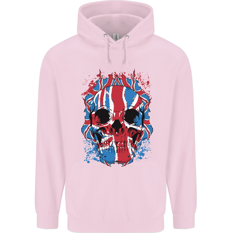 Union Jack Flag Skull Gym MMA Biker Mens 80% Cotton Hoodie Light Pink