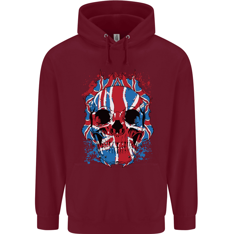 Union Jack Flag Skull Gym MMA Biker Mens 80% Cotton Hoodie Maroon