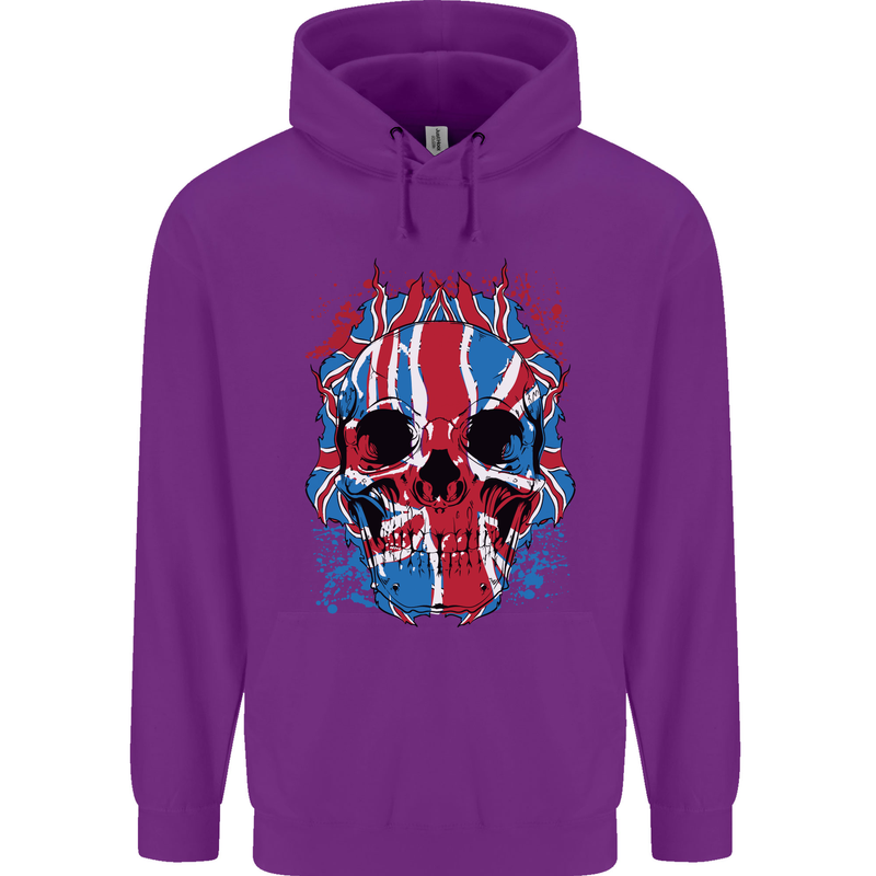 Union Jack Flag Skull Gym MMA Biker Mens 80% Cotton Hoodie Purple