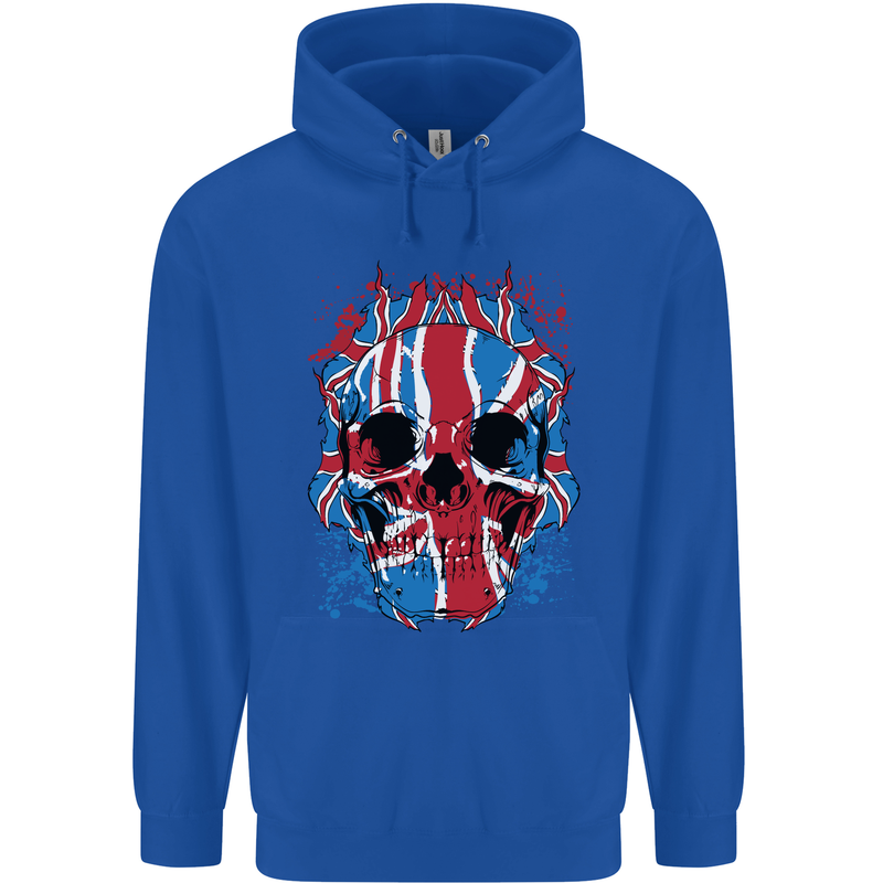 Union Jack Flag Skull Gym MMA Biker Mens 80% Cotton Hoodie Royal Blue