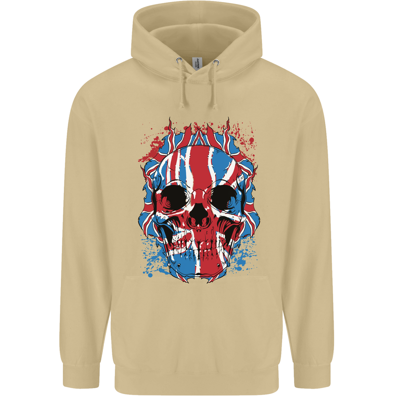 Union Jack Flag Skull Gym MMA Biker Mens 80% Cotton Hoodie Sand