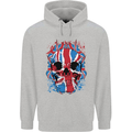 Union Jack Flag Skull Gym MMA Biker Mens 80% Cotton Hoodie Sports Grey